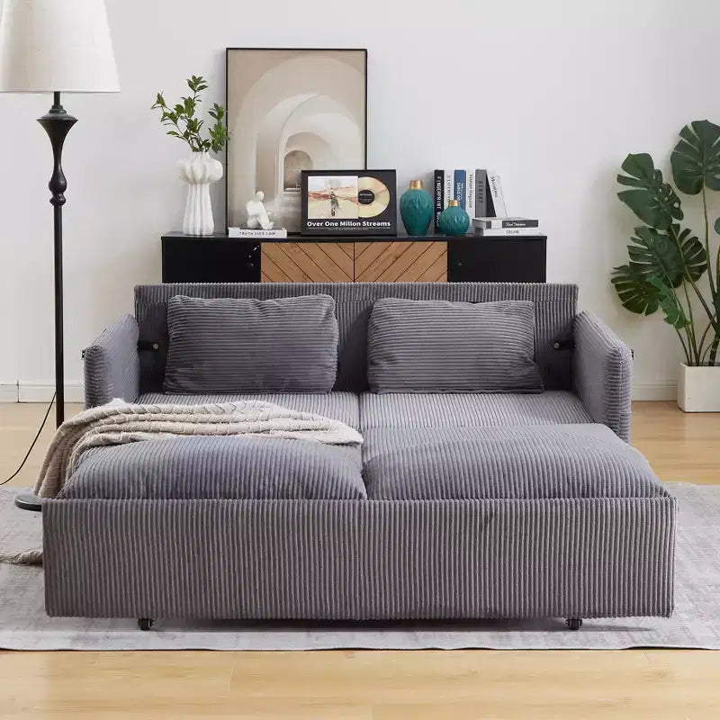 64.5 3-in-1 Convertible Corduroy Sleeper Sofa Bed with Pullout Bed