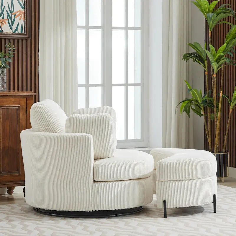 42.3W Upholstered Swivel Accent Chair with 4 Pillows and Half-Moon Storage Ottoman
