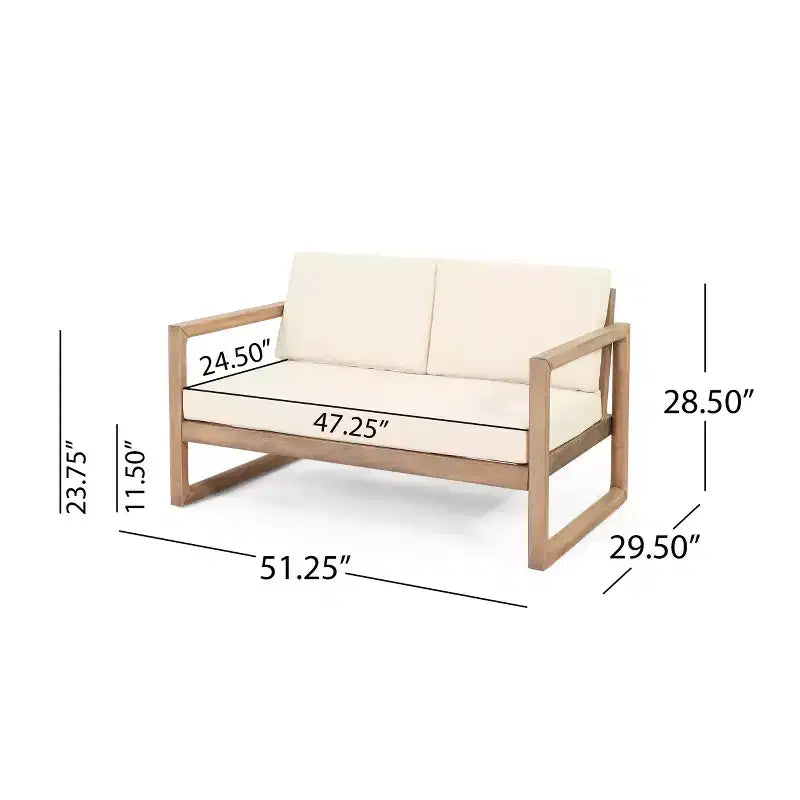 Acacia Wood Patio Furniture Set, Outdoor Conversation Set with Coffee Table and Soft Cushions for Backyard, Porch, and Balcony, Beige - Merax
