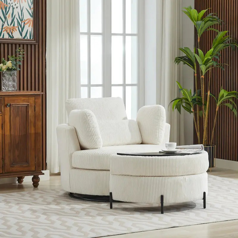 42.3W Upholstered Swivel Accent Chair with 4 Pillows and Half-Moon Storage Ottoman