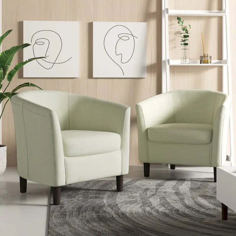 2 Set Modern Linen Barrel Accent Chairs Club Armchair