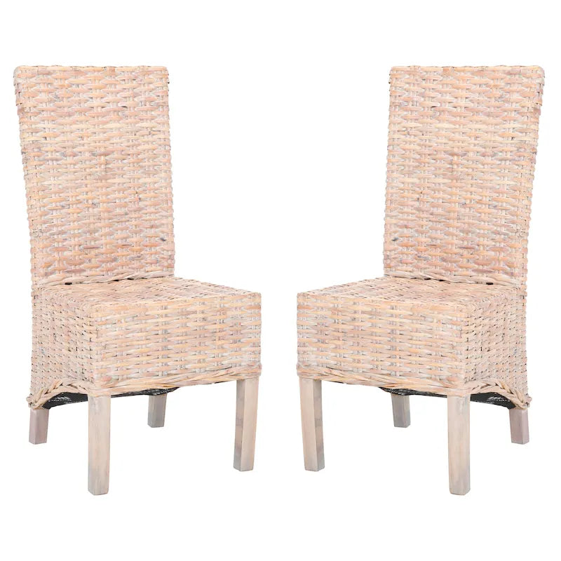 Set of 2 Natural Wicker Dining Chairs 19W x 22D x 41H, Boho Coastal Style