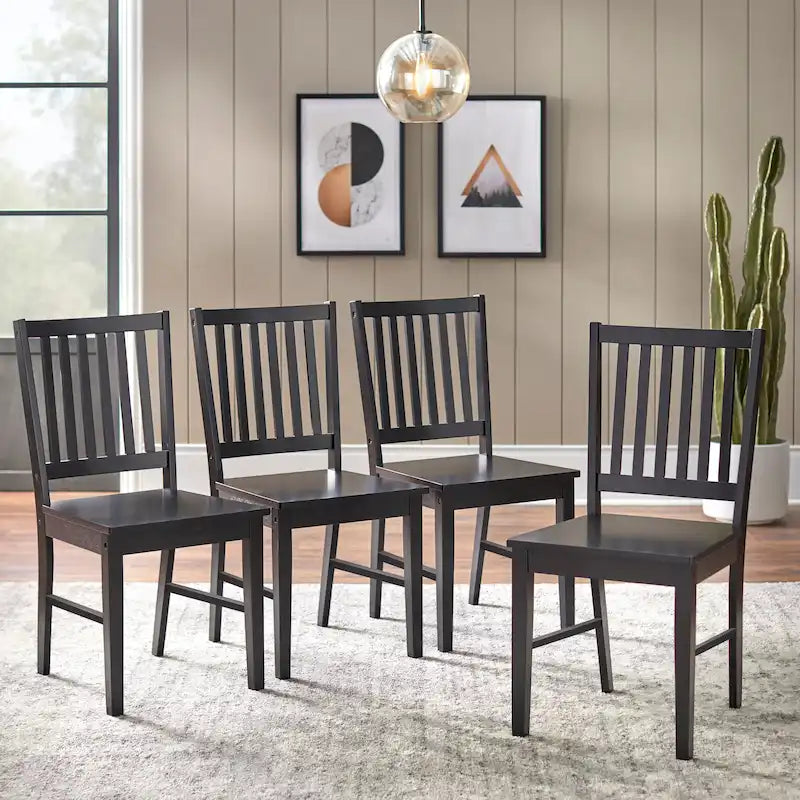 Set of 4 Solid Wood Slat-Back Dining Chairs, Sturdy Frame, Classic Design, Easy Assembly