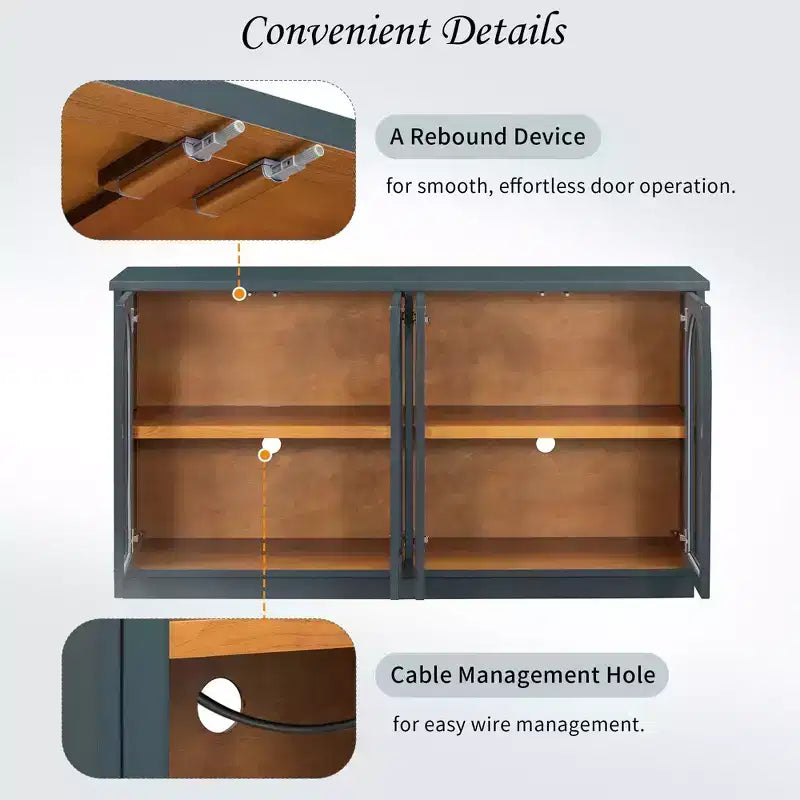 4-Door Large Storage Buffet Cabinet with Glass Doors, Arched Cabinet with Adjustable Shelves for Kitchen
