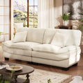 Beige 87 Corduroy Couch with 2 Pillows, Sailboat-Shape Deep Seat Sofa for Living Room, Small Space, Office, Apartment-Morden Fort