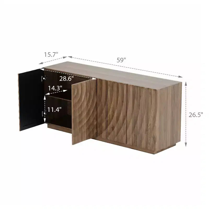 59 Modern Spiral Sideboard Buffet Cabinet, Low Profile Art Entryway Storage Cabinet with 3D Ripple Texture Doors