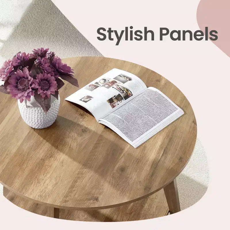 Honey Brown Round Coffee Table with 2 Tiers of Storage, Measuring 31.5 x 17.7 Inches, Ideal for the Living Room