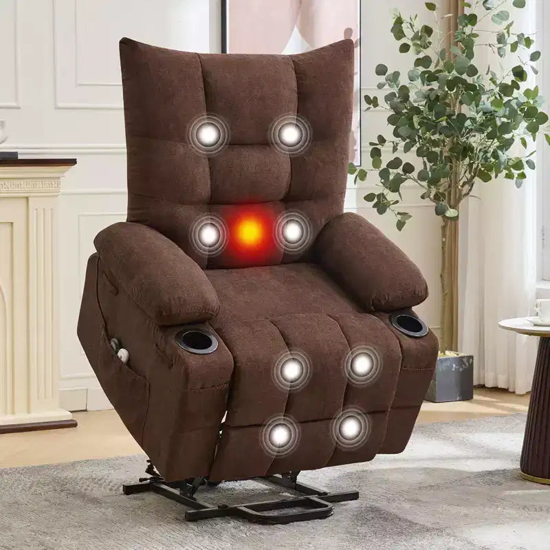 Power Lift Recliner Chair for Elderly with Massage and Heat, Oversized Massage & Heat Recliner with Soft Padded Upholstery, Side Pocket & Cup Holders