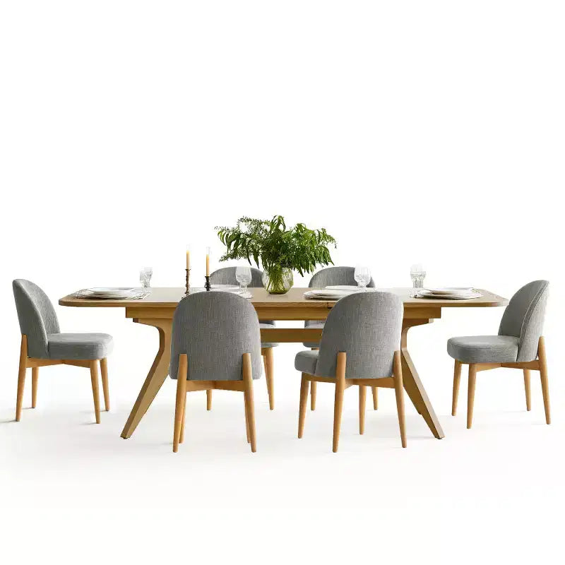 7-Piece Dining Table Set, 78-96 Extendable Trestle Base Table with Upholstered Chairs Featuring Solid Wood Legs-Panipeachy