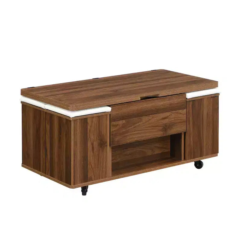 Multi-Function Modern Lift-Top Coffee Table with Hidden Storage, 4 Stools and Casters, Perfect for Modern Living Spaces