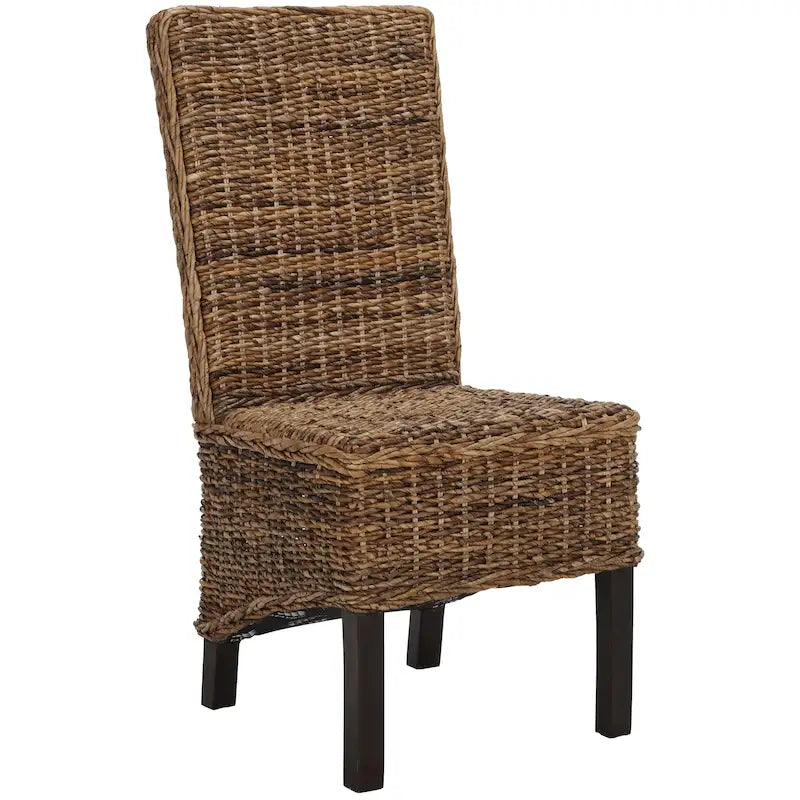 Set of 2 Natural Wicker Dining Chairs 19W x 22D x 41H, Boho Coastal Style