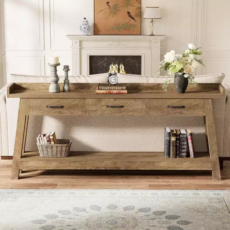 Lantine 2-Tier Sofa Table with 3 Drawers, 70.9 Console Table with Raised Baffle and Storage Shelves for Living Room, Hallway, Entryway