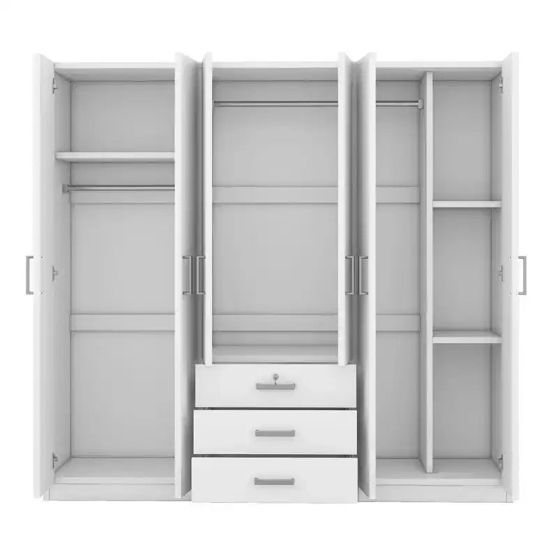 6-Door Wooden Wardrobe with Drawers for Bedroom