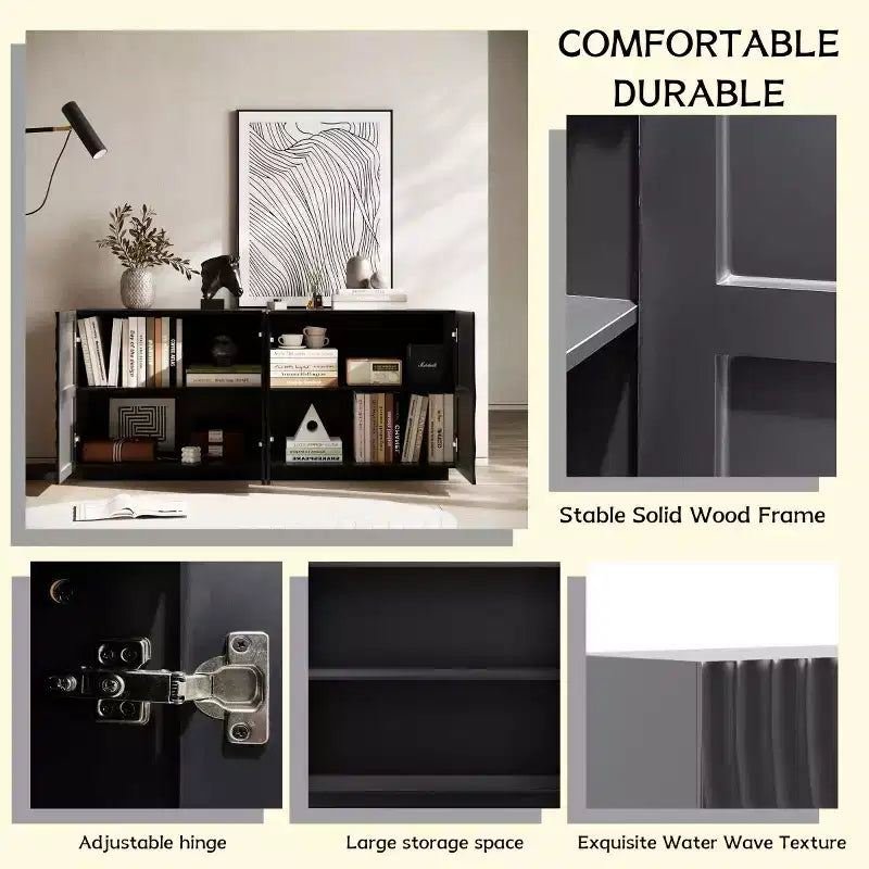59 Modern Spiral Sideboard Buffet Cabinet, Low Profile Art Entryway Storage Cabinet with 3D Ripple Texture Doors