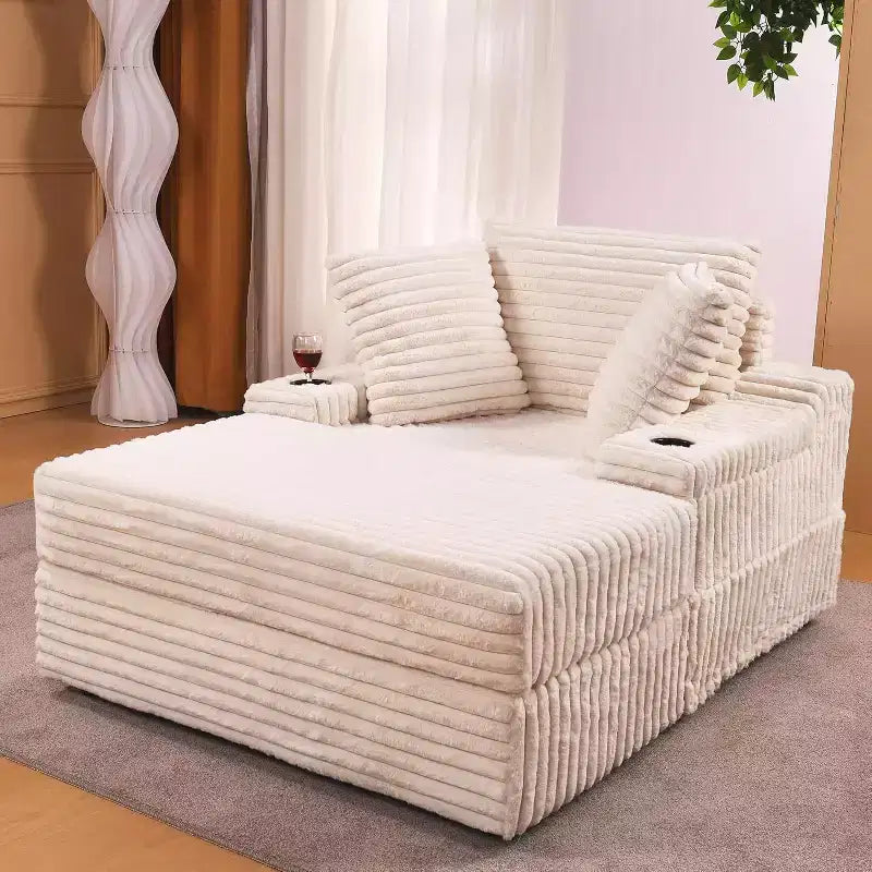 Oversized Chaise Lounge Chair Indoor with Storage Ottoman, Upholstered Corduroy Sofa Bed Cloud Couch with 3 Pillows, Single Sleeper Sofa Chair