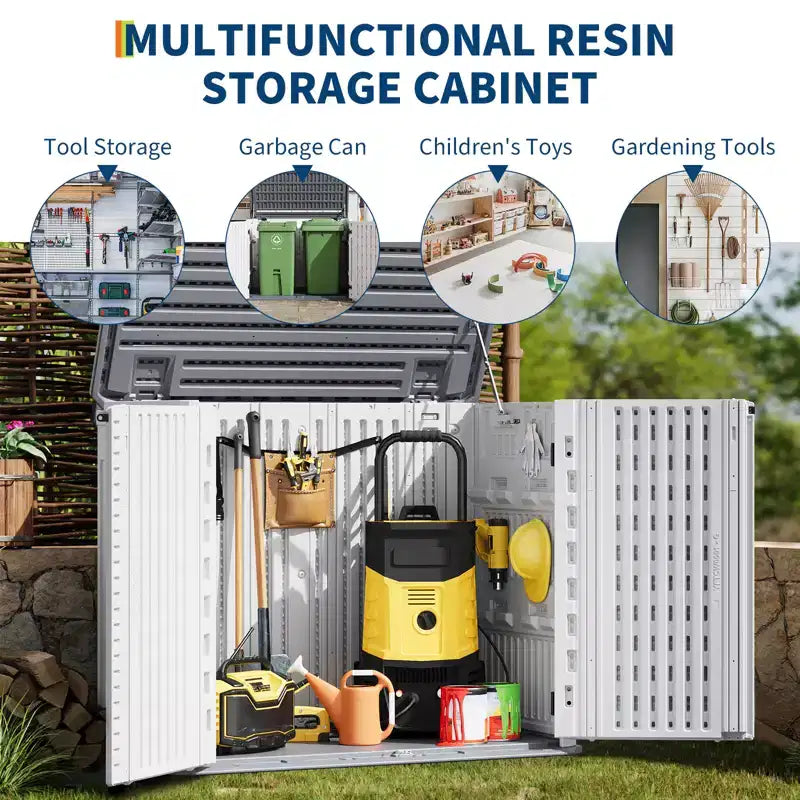 Outdoor Storage Cabinet, Waterproof Outdoor Resin Storage Box, for Garbage Cans