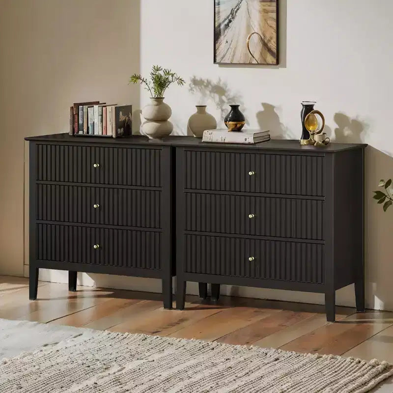 Heynemo 3 Drawer Dresser, Painted 30 Inch Tall Wood Nightstand with Storage, Wide Modern Chest of Drawers with Ball Bearing Slide