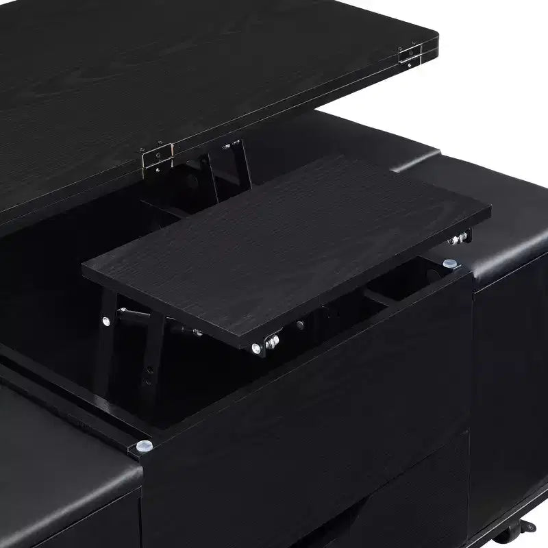 Multi-Function Modern Lift-Top Coffee Table with Hidden Storage, 4 Stools and Casters, Perfect for Modern Living Spaces