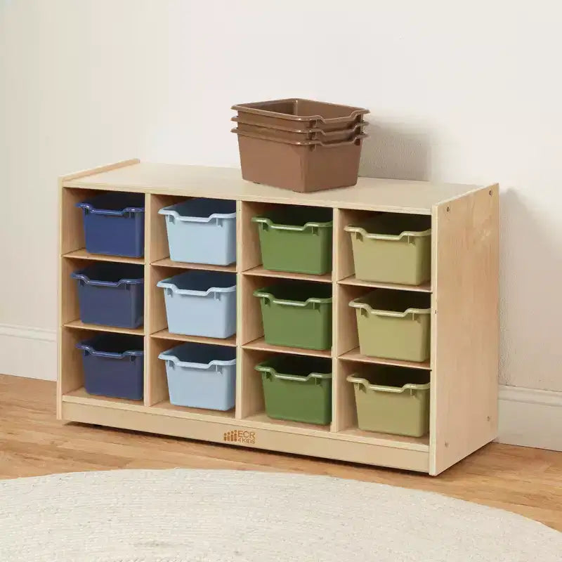 Cubby Mobile Tray Cabinet and 15 Scoop Front Bins, 3x4, Kids Furniture