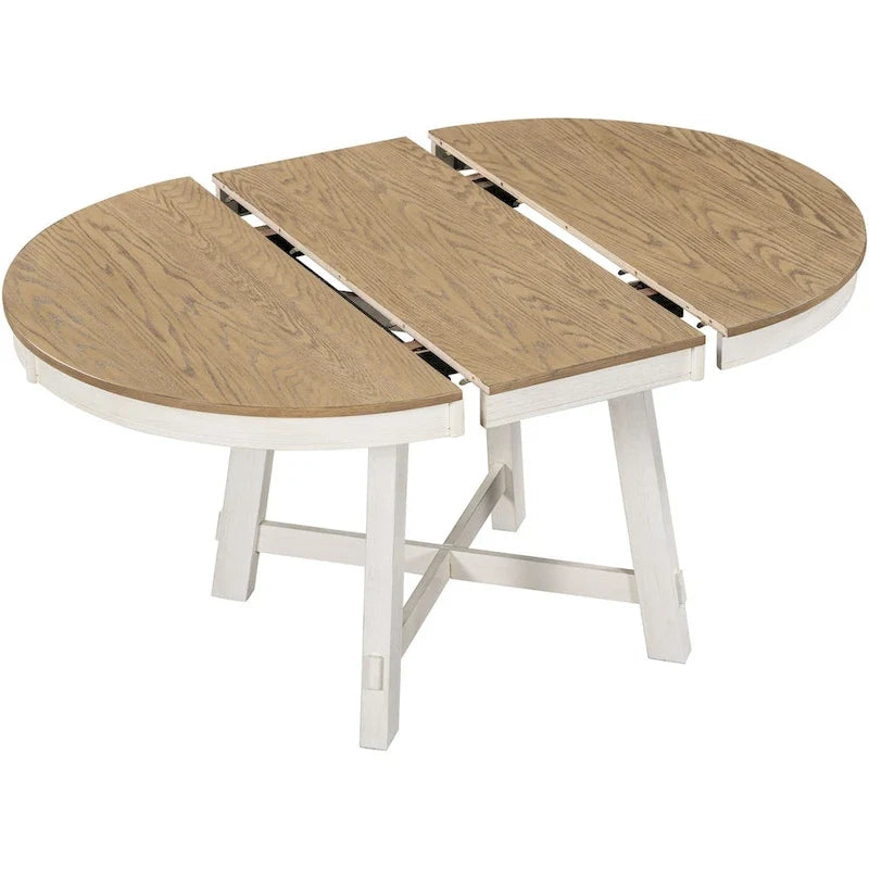 Farmhouse Round Extendable Dining Table with 16 Leaf Wood Kitchen Table