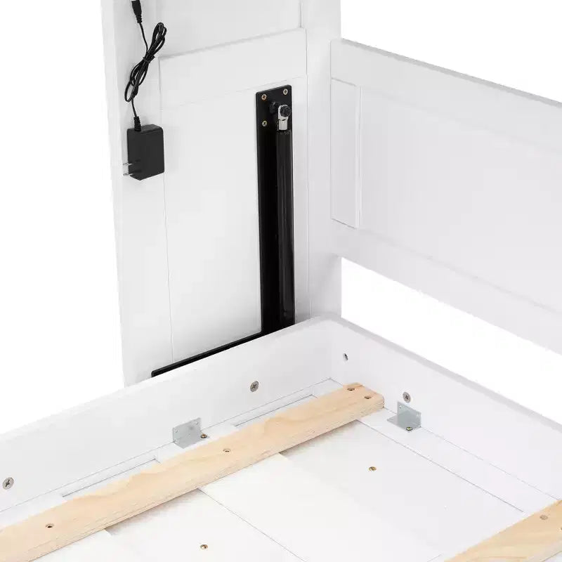 Twin Size Murphy Bed with LED Light, can be Folded into a Cabinet, Hidden Wall Bed Cabinet for Guest Room