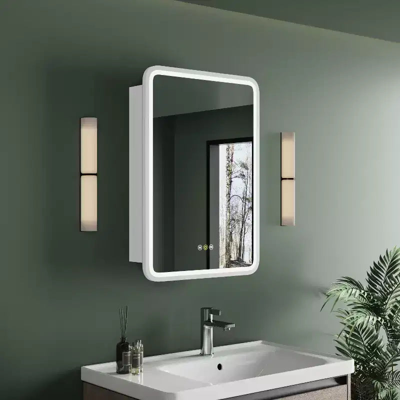 Black / White / Gold LED Medicine Cabinet, Single Door, Left or Right Hinge, Recessed or Wall-Mounted