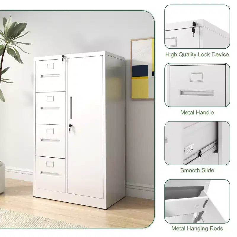 Metal Storage Vertical Filing Cabinet with Lock, Steel File Locker with 4 Drawers