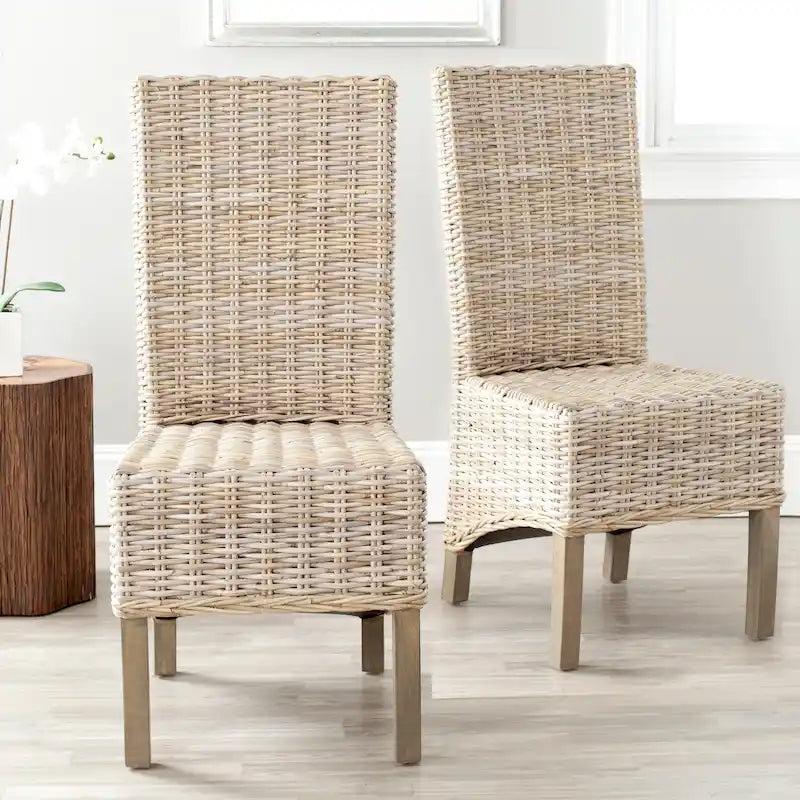 Set of 2 Natural Wicker Dining Chairs 19W x 22D x 41H, Boho Coastal Style