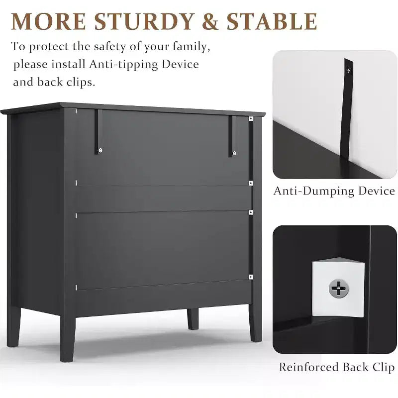 Heynemo 3 Drawer Dresser, Painted 30 Inch Tall Wood Nightstand with Storage, Wide Modern Chest of Drawers with Ball Bearing Slide
