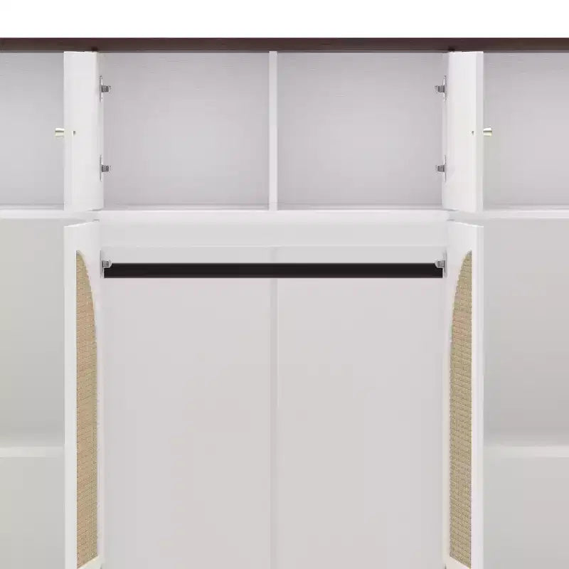 70.87Tall 8-Door Large Capacity Armoire Wardrobe Closet with Hanging Rod, Adjustable Shelves and Rattan Decorative Doors