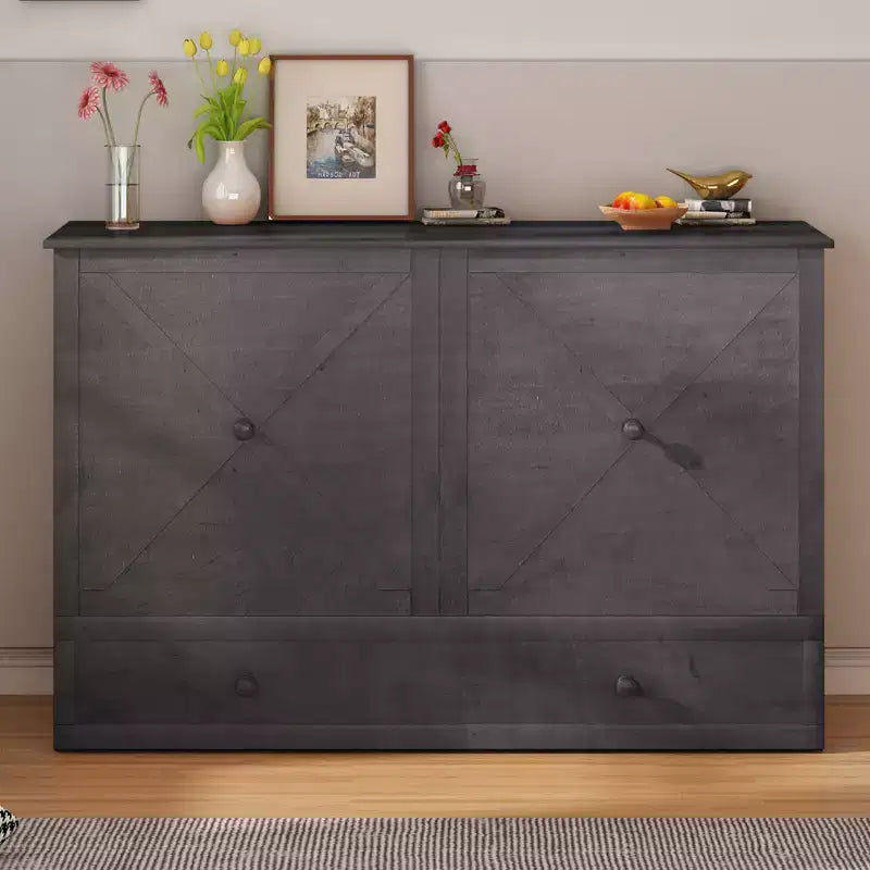 Mjkone Murphy Bed Queen,Cube Cabinet Chest Bed with Charging Station&Storage Space