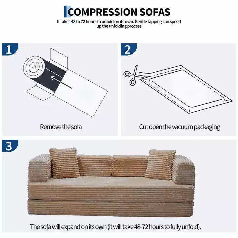 Canapé-lit convertible 5-en-1 80,7 po – Velours côtelé, 1200 lb, Aucun assemblage