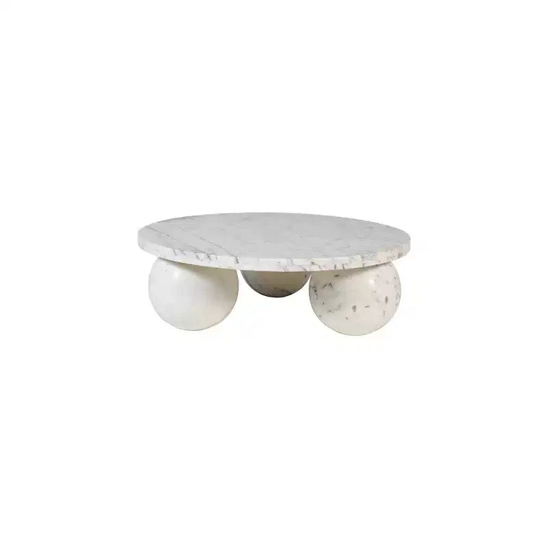 Round Marble Coffee Table with Sphere Legs, Multicolor, Seats 4鈥?