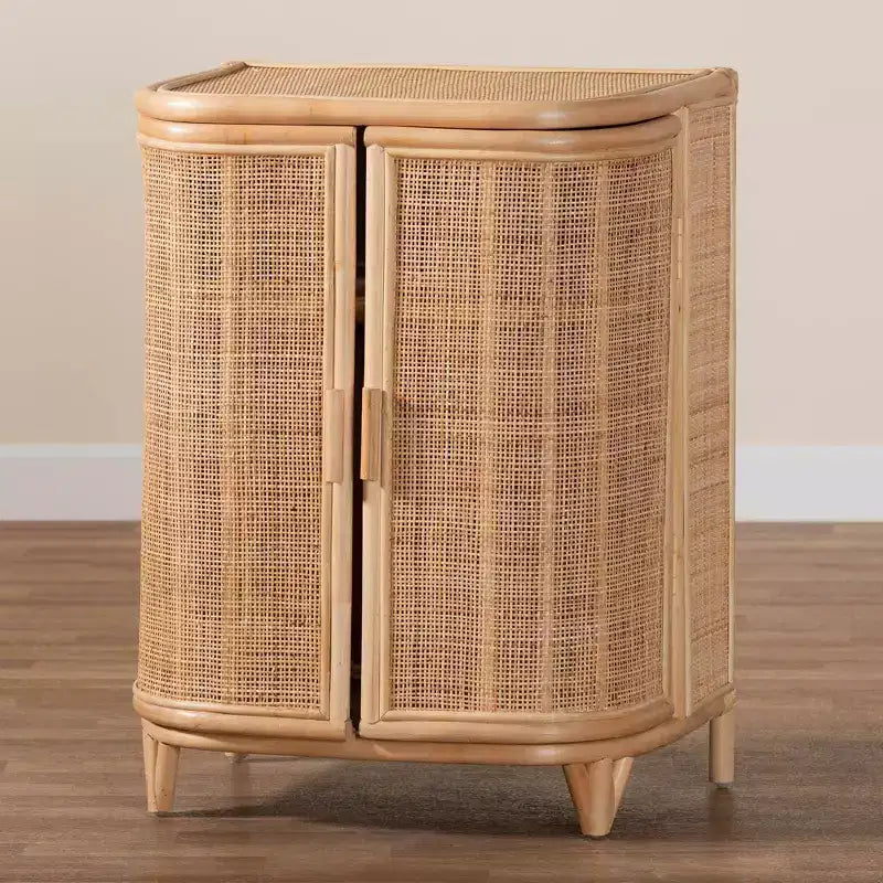 bali & pari Yanka Natural Rattan Storage Cabinet Natural: Handcrafted, 2-Shelf, Bohemian Design