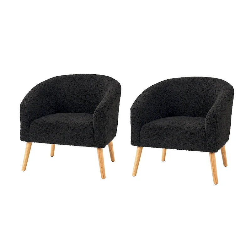 Sheila Modern 30 W Boucle Armchair with Solid Wood Legs Set of 2 by HULALA HOME