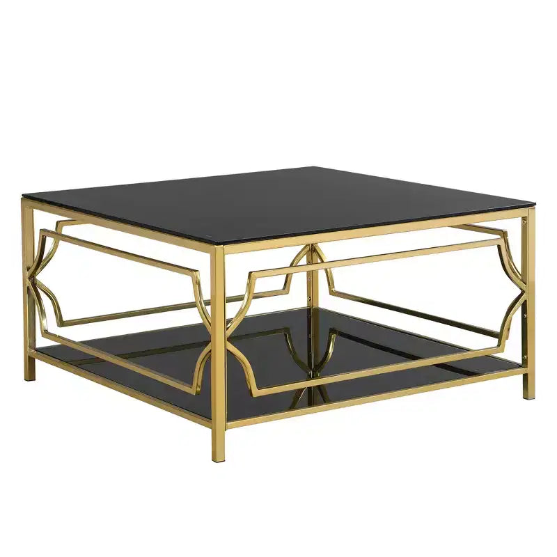 Table basse carrée Merax avec plateau en verre noir ou transparent et étagère de présentation à deux niveaux
