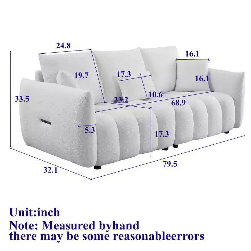 GDFStudio Alanna 79.5 Modern Teddy Fabric Upholstered 3-Seater Sofa with Pillows