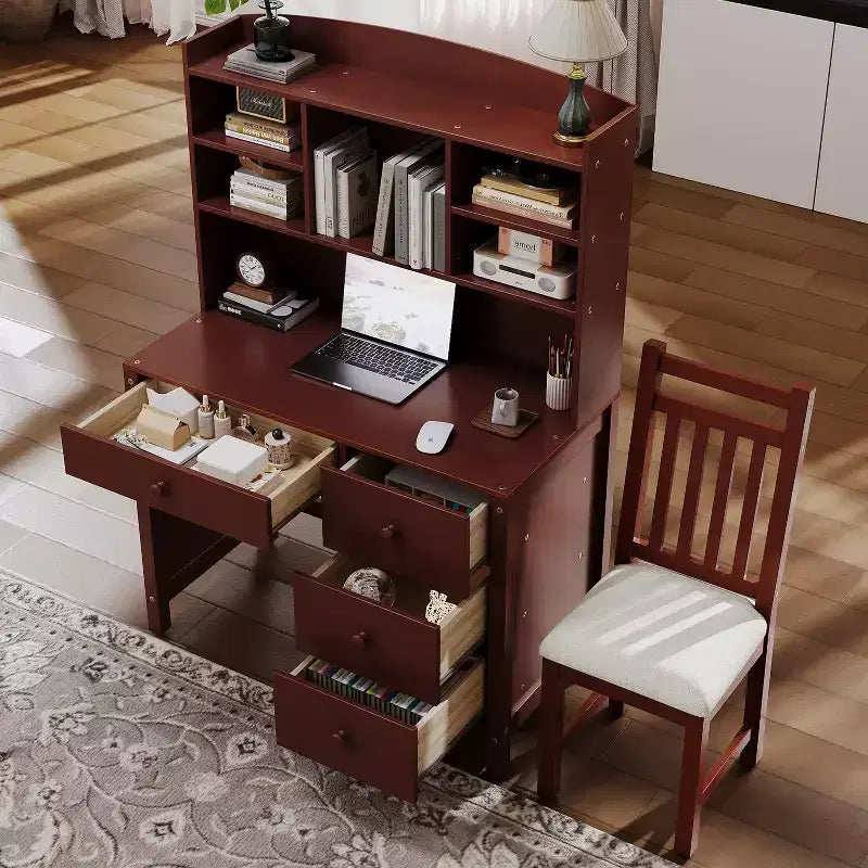 Okak Modern Home Office Wooden Computer Desk with Desktop/Chair & Bookshelf,Teens Student Storage Writing Desk for Study,Office