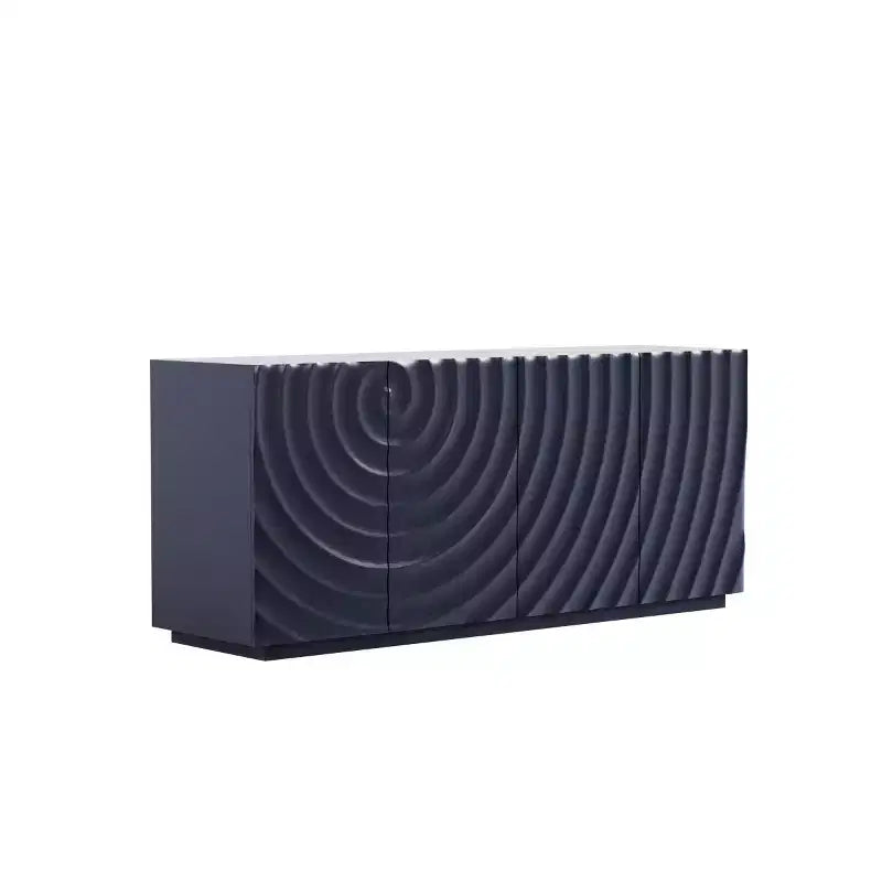 59 Modern Spiral Sideboard Buffet Cabinet, Low Profile Art Entryway Storage Cabinet with 3D Ripple Texture Doors