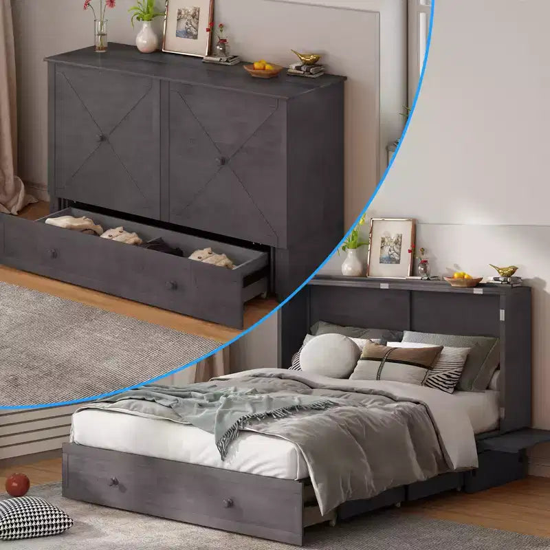 Lit escamotable Mjkone Murphy Queen, lit coffre Cube avec station de charge et espace de rangement