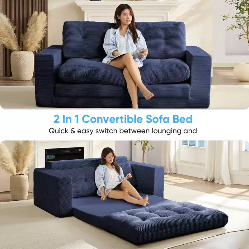 Mjkone 71'' 2-in-1 Convertible Futon Sofa Bed, Corded Fabric Foldable Tufted Buttons Loveseat Sleeper Sofa,Space-Saving