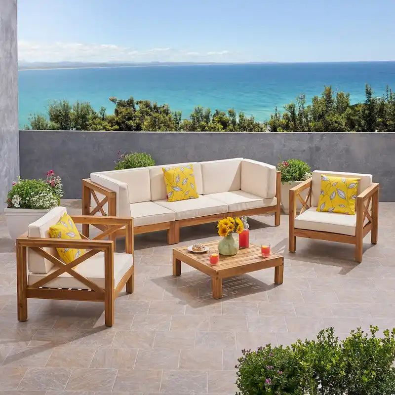 Brava Outdoor Acacia Wood 6-piece Chat Set by Christopher Knight Home