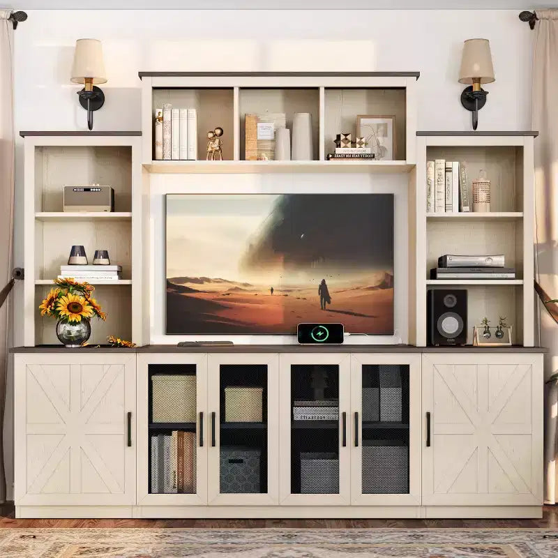 Modern TV Stand for 55-Inch TV with Charging Station, Media Console with Large Storage Cabinets, Entertainment Center for Living Room-Panipeachy