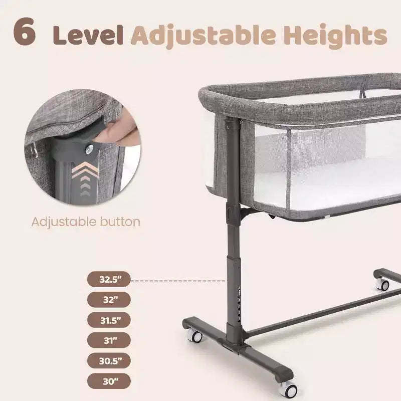 Baby Bassinet with Wheels 鈥?Beige / Gray / Pink, Bedside Sleeper, for 1 Baby
