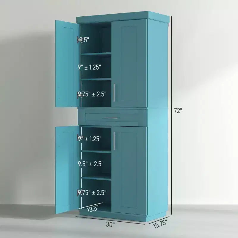 Modern Kitchen Pantry Freestanding Cabinet Cupboard with Doors and Drawer, Adjustable Shelving