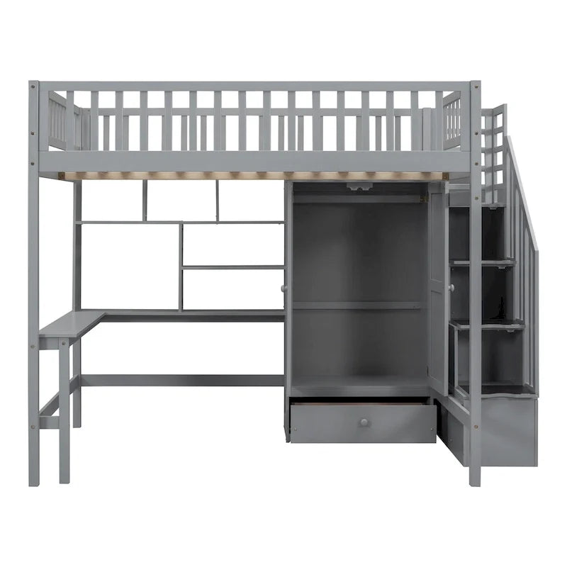 Lit mezzanine en pin avec bureau et rangements