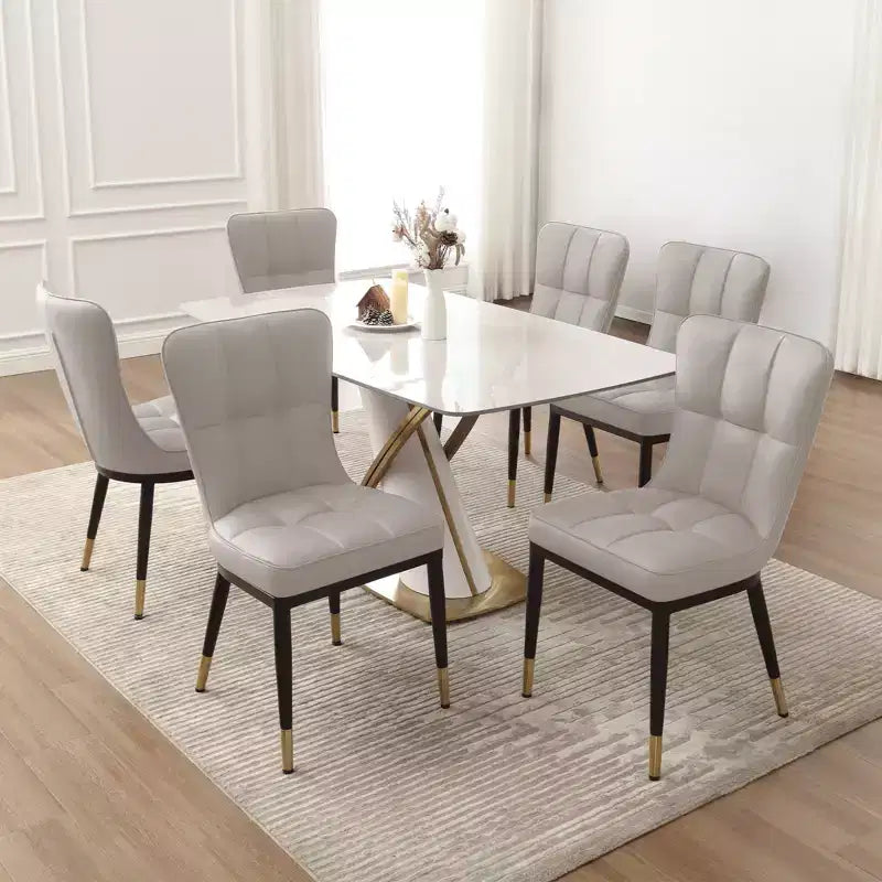 Bekrvio Dining Room Chairs Set of 6, Modern Upholstered Faux Leather Seat with High Back, Metal Legs, Armless Kitchen Chairs for Living Dinning Room