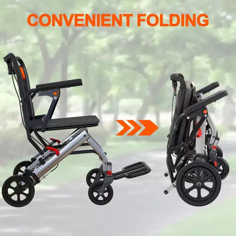 Ultra Lightweight Elderly Transport Wheelchair Portable Lightweight Folding Transport Chair, with Locking Handbrake, Removable Flip Armrests