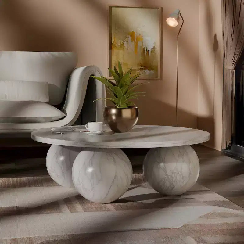 Round Marble Coffee Table with Sphere Legs, Multicolor, Seats 4鈥?