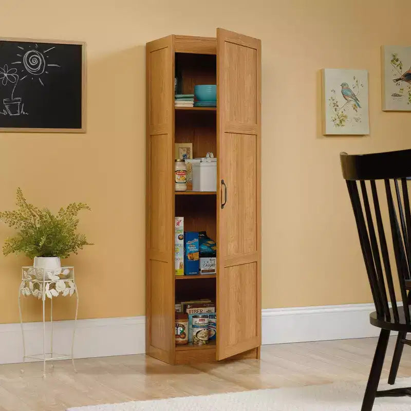 Pantry Storage Cabinet - Highland Oak, Traditional Style, 3 Adjustable Shelves